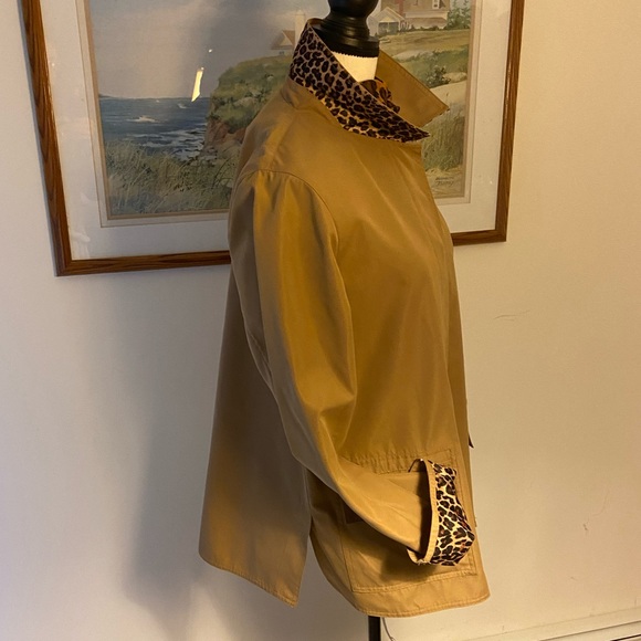 dennis basso animal lined khaki rain jacket/scarf - Picture 2 of 6